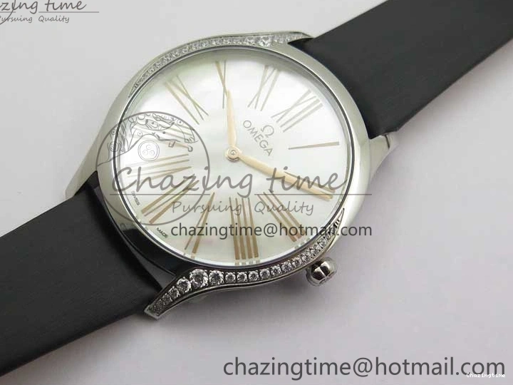 0410 StreetReady Ladies’ De Ville Trésor Diamond SS 3AF 1:1 Best Edition White MOP Dial RG Markers On Black Fabric strap Swiss Quartz 7884